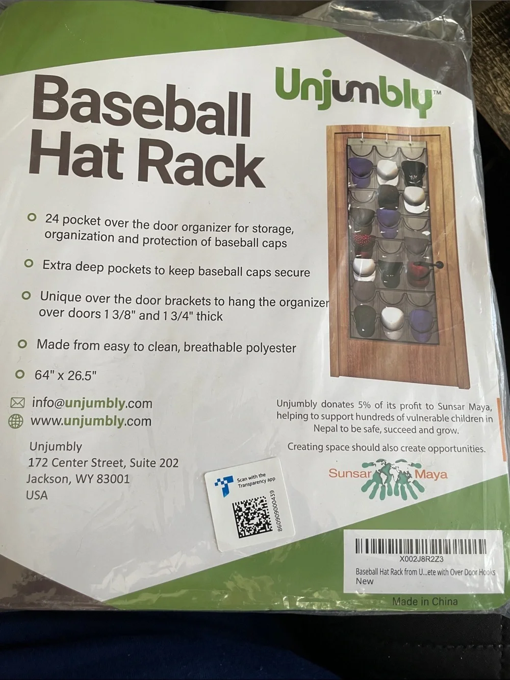 Unjumbly Baseball Hat Rack - Green & White Packaging